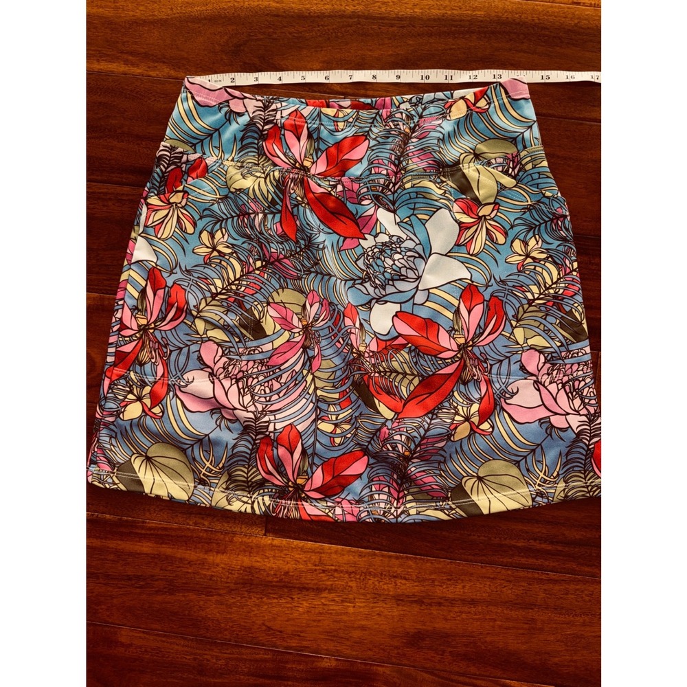B-Skinz Tropical Floral Athletic Skort Womens Medium Blue Multicolor Excellent